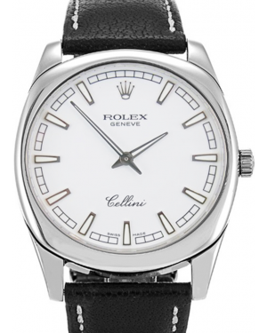 Rolex Cellini 4243-9 White Index White Gold Black Leather Manual BRAND NEW