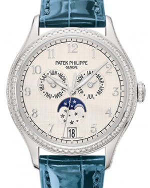 Patek Philippe Complications Annual Calendar Moonphases White Gold Silver Dial 38mm Diamond Bezel 4947G-010 - BRAND NEW