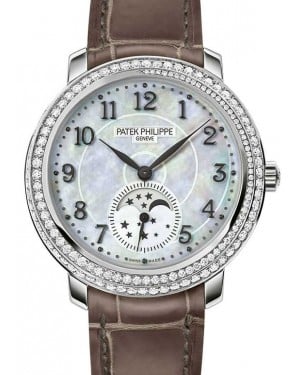 Patek Philippe Complications Moon Phase White Gold Mother of Pearl DIal 33.3mm Diamond Bezel 4968G-010 - BRAND NEW