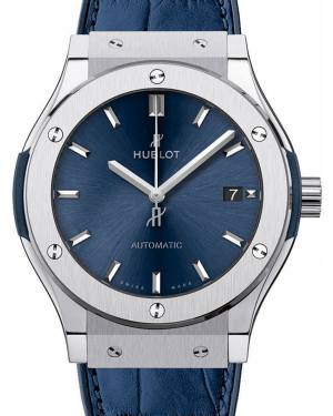 Hublot Classic Fusion 3-Hands Titanium 45mm Blue Dial Rubber and Alligator Leather Straps 511.NX.7170.LR - BRAND NEW