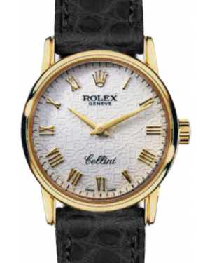 Rolex Cellini Ladies 5115-8 White Jubilee Roman Yellow Gold Black Leather Manual BRAND NEW