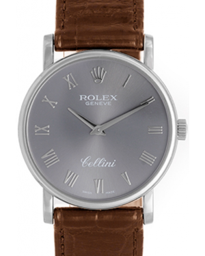 Rolex Cellini Ladies 5116-9 Grey Roman White Gold Brown Leather Manual BRAND NEW