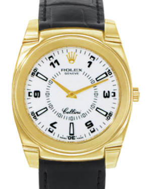 Rolex Cellini 5330-8 White Arabic / Index Yellow Gold Black Leather Manual BRAND NEW