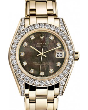 Rolex Pearlmaster 34 81158 Black Mother of Pearl Diamond Set Yellow Gold BRAND NEW