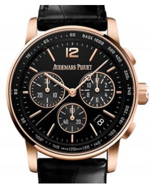 Audemars Piguet Code 11.59 Selfwinding Chronograph Rose Gold/Sapphire 41mm Black Dial Leather Strap 26393OR.OO.A002CR.01 - Brand New