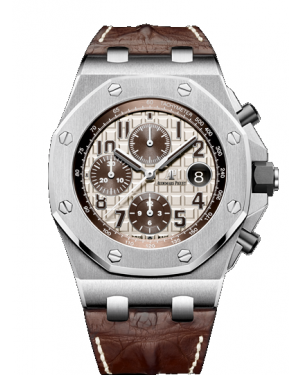 Audemars Piguet 26470ST.OO.A801CR.01 Royal Oak Offshore Chronograph 42mm Ivory Safari Brown Steel Leather - BRAND NEW
