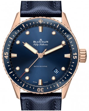 Blancpain Fifty Fathoms Bathyscaphe Sedna Gold 43mm Canvas Strap 5000 36S40 O52A - BRAND NEW