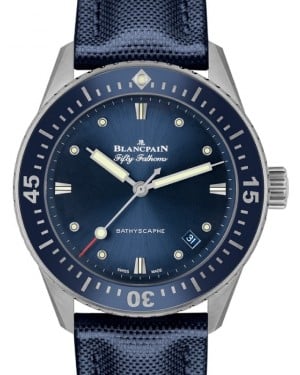 Blancpain Fifty Fathoms Bathyscaphe Steel 38mm Blue Dial Fabric Strap 5100 1140 O52A - BRAND NEW