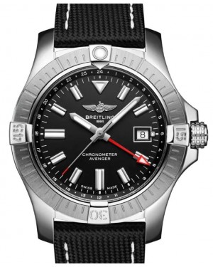 Breitling Avenger Automatic GMT 43 Black Dial Stainless Steel Leather Strap A32397101B1X1 - BRAND NEW