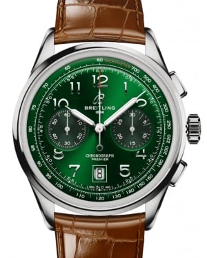 Breitling Premier B01 Chronograph 42 Stainless Steel Green Dial Leather Strap AB0145371L1P1