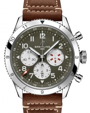 Breitling Super AVI B04 Chronograph GMT 46 Curtiss Warhawk Stainless Steel 46mm Green Dial Leather Strap AB04452A1L1X1 - BRAND NEW