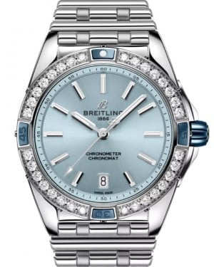 Breitling Super Chronomat Automatic 38 Stainless Steel Diamond Bezel  Blue Dial A17356531C1A1 - BRAND NEW