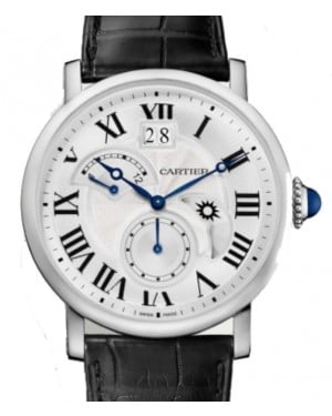 Cartier Rotonde de Cartier Large Date Retrograde Second Time Zone and Day Night Indicator Men's Watch Automatic Stainless Steel 42mm Silver Dial Alligator Leather Strap W1556368 - BRAND NEW