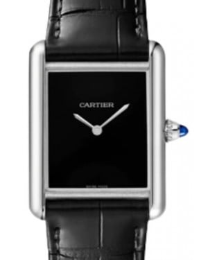 Cartier Tank Must De Cartier Large Quartz Stainless Steel Black Dial Leather Strap WSTA0072 - BRAND NEW