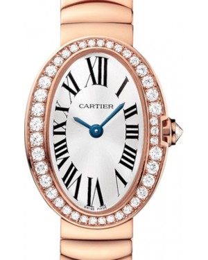 Cartier Baignoire Ladies Watch Mini Quartz Rose Gold Diamond Bezel Silver Dial Rose Gold Bracelet WB520026 - BRAND NEW