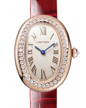Cartier Baignoire Small Quartz Rose Gold/Diamonds Silver Dial Leather Strap WJBA0031 - BRAND NEW