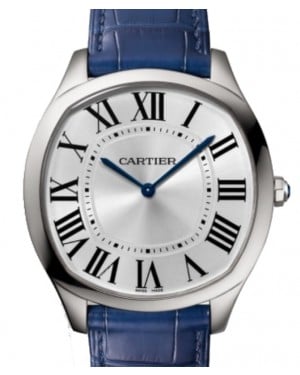 Cartier Drive De Cartier Extra-Flat Manual Winding  Large Stainless Steel Silver Dial Alligator Leather Strap WSNM0011 - BRAND NEW