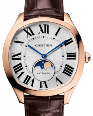 Cartier Drive de Cartier Moon Phases Men's Watch Automatic Large Rose Gold Silver Dial Alligator Leather Strap WGNM0018 - BRAND NEW