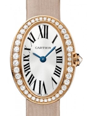 Cartier Mini Baignoire Ladies Watch Quartz Rose Gold Diamond Bezel Silver Dial Fabric Strap WB520028 - BRAND NEW