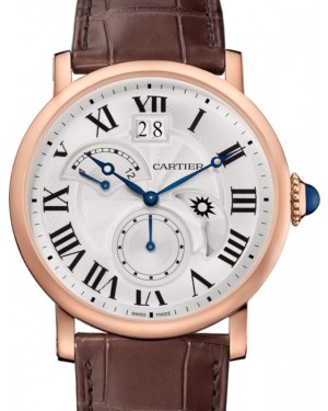 Cartier Rotonde de Cartier Large Date Second Time Zone and Day Night Indicator Men's Watch Automatic Rose Gold 42mm Silver Dial Alligator Leather Strap W1556240 - BRAND NEW