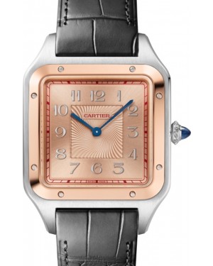 Cartier Santos-Dumont Men's Watch Extra-Large Manual Winding Steel Pink Gold Bezel & Dial Alligator Leather Strap W2SA0025 - BRAND NEW
