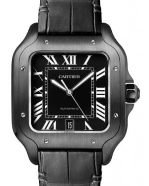 Cartier Santos de Cartier Men's Watch Large Automatic Stainless Steel ADLC Black Dial Alligator Leather Strap WSSA0039 - BRAND NEW