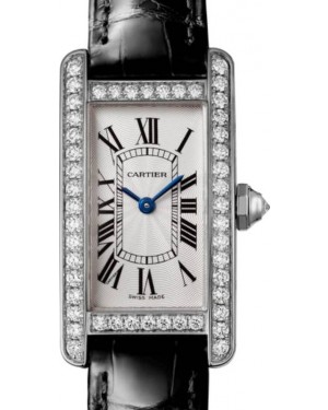Cartier Tank Américaine Ladies Watch Small Quartz White Gold Diamond Bezel Silver Dial Leather Strap WJTA0003 - BRAND NEW