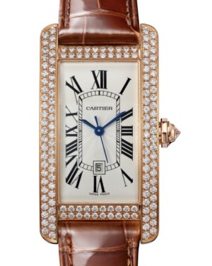 Cartier Tank Americaine Women's Watch Medium Automatic Rose Gold Diamonds Silver Dial Alligator Leather Strap WB704751 - BRAND NEW