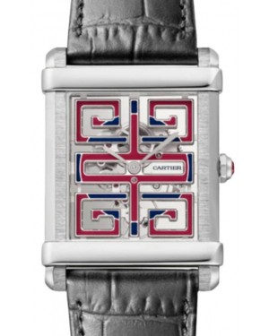 Cartier Tank Chinoise Large Manual Winding Platinum Skeleton Dial Alligator Leather Strap WHTA0015 - BRAND NEW
