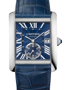 Cartier Tank MC Men's Watch Automatic Large Stainless Steel Blue Dial Alligator Leather Strap WSTA0010 - BRAND NEW
