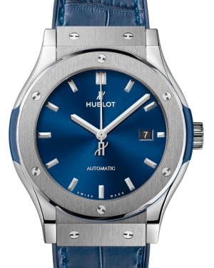 Hublot Classic Fusion 3-Hands Titanium 42mm Blue Dial Rubber and Alligator Leather Straps 542.NX.7170.LR - BRAND NEW