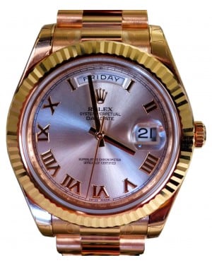 Rolex Day-Date II Yellow Gold 41mm Silver Roman Fluted President Bracelet 218238