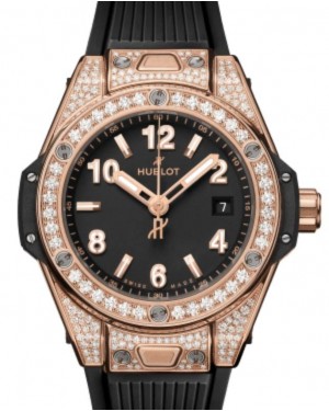 Hublot Big Bang 3-Hands One Click King Gold Pave 33mm Black Dial Rubber Strap 485.OX.1180.RX.1604 - BRAND NEW