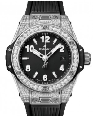 Hublot Big Bang 3-Hands One Click Steel Pave 33mm Black Dial Rubber Strap 485.SX.1170.RX.1604 - BRAND NEW