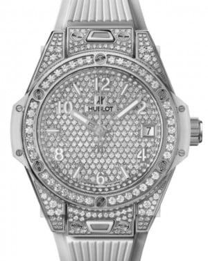 Hublot Big Bang 3-Hands One Click Steel White Full Pave 39mm Diamond Dial Rubber Strap 465.SE.9010.RW.1604 - BRAND NEW