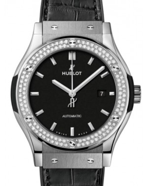 Hublot Classic Fusion 3-Hands Titanium Diamonds 42mm Black Dial Rubber-Alligator Leather Straps 542.NX.1171.LR.1104 - BRAND NEW