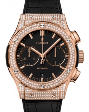 Hublot Classic Fusion Chronograph King Gold Pave 45mm Black Dial Rubber and Alligator Leather Straps 521.OX.1181.LR.1704 - BRAND NEW