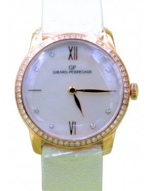 Girard Perregaux 1966 Lady 49528-52-771-CK6A 30mm White Mother of Pearl Diamond Rose Gold Leather BRAND NEW
