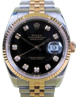 Rolex Datejust 116233 Diamond Black 18k Yellow Gold Stainless Steel Jubilee