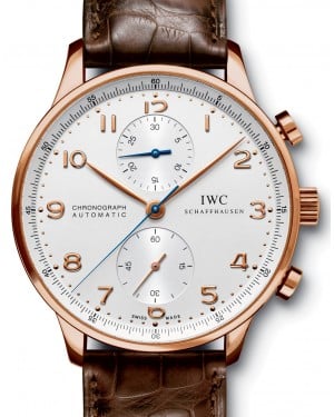 IWC Schaffhausen IW371480 Portugieser Chronograph Silver Plated Arabic Red Gold Brown Leather 40.9mm Automatic