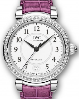 IWC Schaffhausen Da Vinci Automatic 36 IW458308 Silver Arabic Diamond Bezel Stainless Steel Pink Leather 36mm BRAND NEW