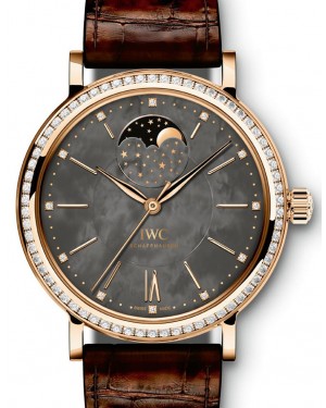 IWC Schaffhausen IW459003 Portofino Automatic Moon Phase 37 Dark Mother of Pearl Diamond Red Gold Set with Diamonds Brown Leather 37mm Automatic