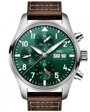 IWC Pilot's Watch Chronograph 41 Stainless Steel 41mm Green Dial Brown Leather Strap IW388103 - BRAND NEW