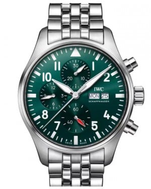 IWC Big Pilot's Watch Chronograph Steel 43mm Green Dial Bracelet IW378006