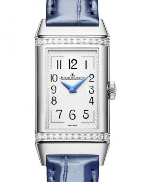 Jaeger-LeCoultre Reverso One Duetto Stainless Steel/Diamonds 40.1 x 20mm Silver & Blue Dial Leather Strap Q334848J - BRAND NEW