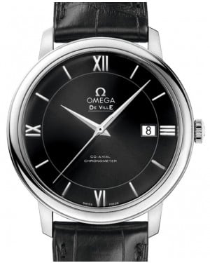Omega De Ville Prestige Co-Axial Chronometer 39.5mm Stainless Steel Black Dial Leather Strap 424.13.40.20.01.001 - BRAND NEW