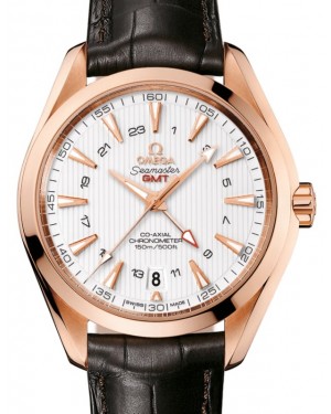 Omega Seamaster Aqua Terra 150M Co-Axial Chronometer GMT 43mm Red Gold Silver Dial Alligator Leather Strap 231.53.43.22.02.001 - BRAND NEW