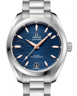 Omega Seamaster Aqua Terra 150M Co-Axial Master Chronometer 34mm Stainless Steel Blue Dial Sedna Gold Index Steel Bracelet 220.10.34.20.03.001 - BRAND NEW
