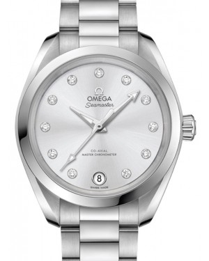 Omega Seamaster Aqua Terra 150M Co-Axial Master Chronometer 34mm Stainless Steel Silver Dial Diamond Set Index Steel Bracelet 220.10.34.20.60.001 - BRAND NEW