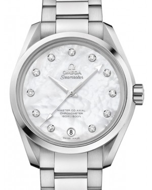 Omega Seamaster Aqua Terra 150M Master Co-Axial Chronometer Ladies 38.5mm Stainless Steel White Mother of Pearl Dial Diamond Index Steel Bracelet 231.10.39.21.55.002 - BRAND NEW